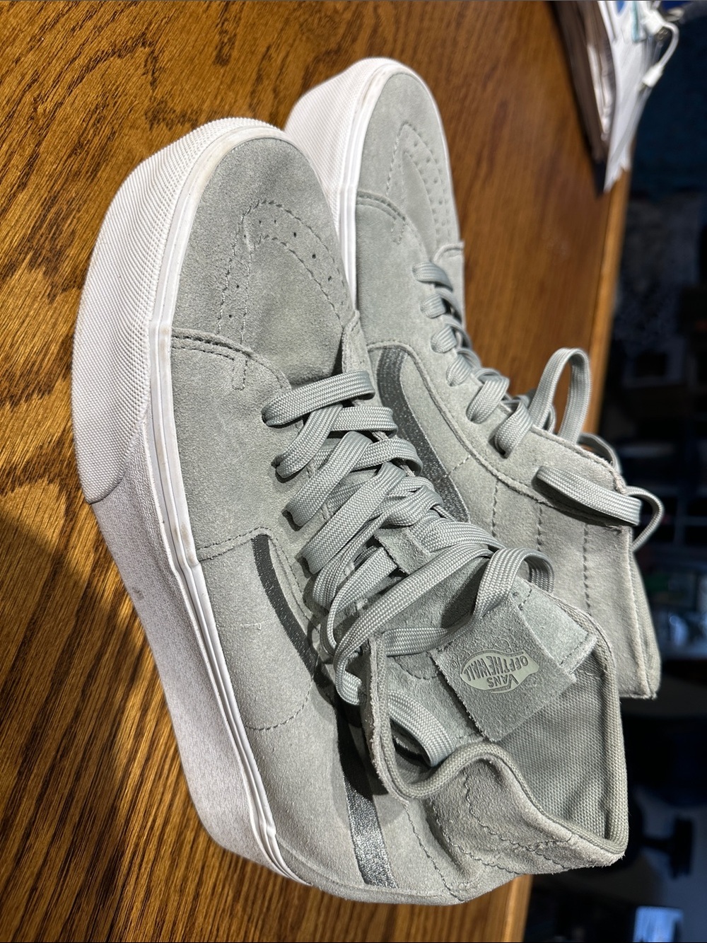 Vans Mid-Top Suede Sneakers in Light Gray and White